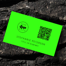 Neon Green Bold Custom Company Logo QR Code Business Card