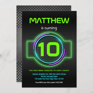 Neon Green Boy 10th Birthday Laser Tag Party Invitation