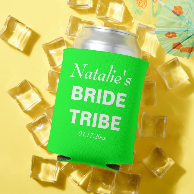 Neon Green Bride Tribe Wedding Bridesmaid  Can Cooler (In Situ Summer)