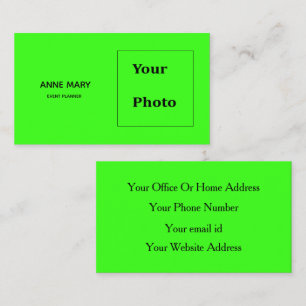 Neon Green Bright Colorful Custom Photo Name Cool Business Card