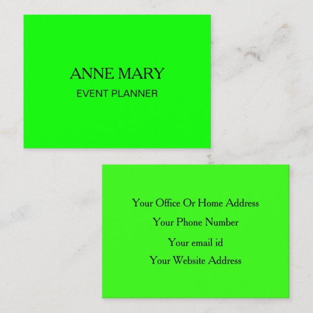 Neon Green Bright Colorful Modern Event Planner Business Card (Front/Back)