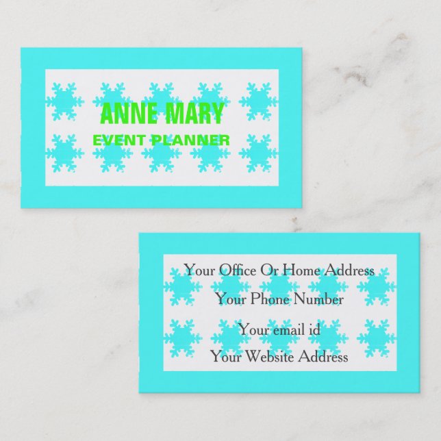 Neon Green Bright Colourful Snowflakes Pattern Coo Business Card (Front/Back)
