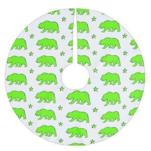 Neon green California bear pattern tree skirt