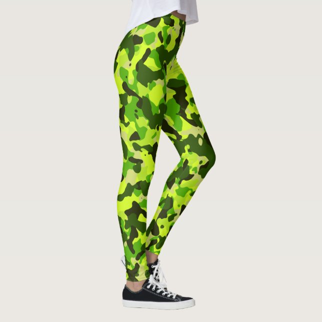 Neon Green camouflage Pattern Gym Yoga Leggings (Right)