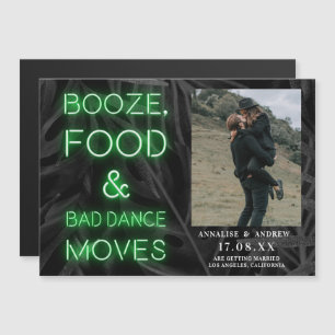 Neon green casual palm leaf save the date photo