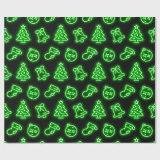 Neon Green Christmas on Black Wrapping Paper