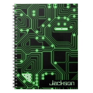 Neon Green Circuit Board | Personalised Spiral Not Notebook