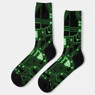 Neon Green Circuit Board Socks