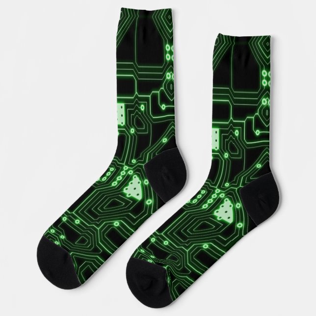Neon Green Circuit Board Socks (Left)