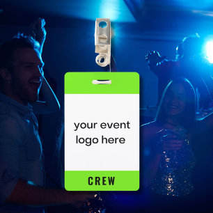 Neon Green Crew Staff Event Badge ID Badge