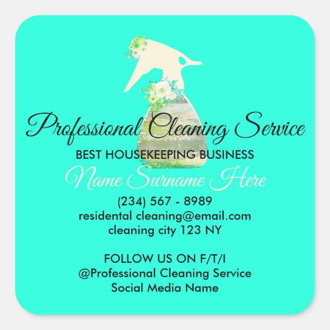 Neon Green cute Maid Spray Flower Cleaning Square Sticker (Front)