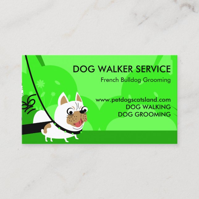 Neon green Dog Walker Service French Bulldog Business Card (Front)