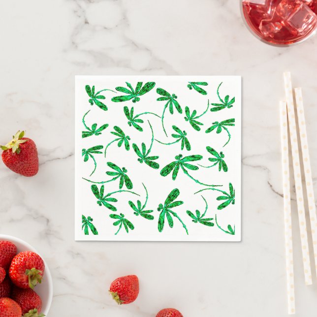 Neon Green Dragonfly Frenzy Napkin (Insitu)