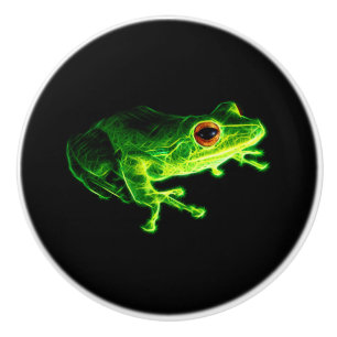 Neon Green Electric Tree Frog - Glowing Animal Des Ceramic Knob