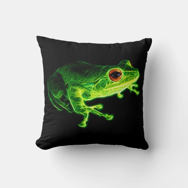 Neon Green Electric Tree Frog - Glowing Animal Des Cushion (Front)
