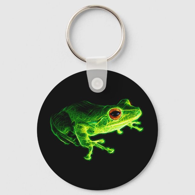 Neon Green Electric Tree Frog - Glowing Animal Des Key Ring (Front)