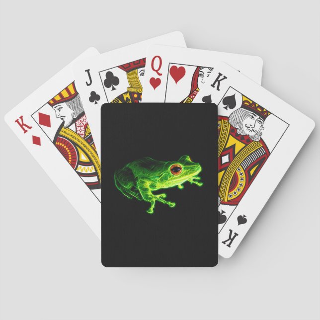 Neon Green Electric Tree Frog - Glowing Animal Des Playing Cards (Back)