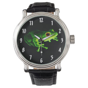 Neon Green Electric Tree Frog - Glowing Animal Des Watch