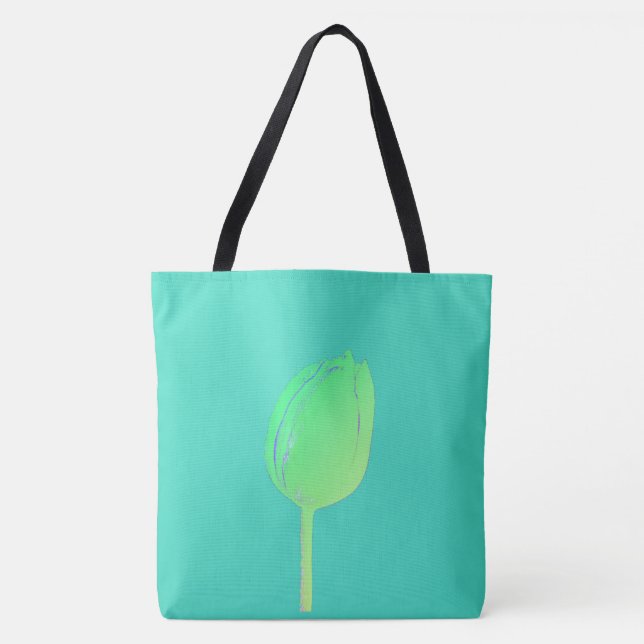 Neon Green Floral Tulip Abstract Teal Favour Gift Tote Bag (Front)