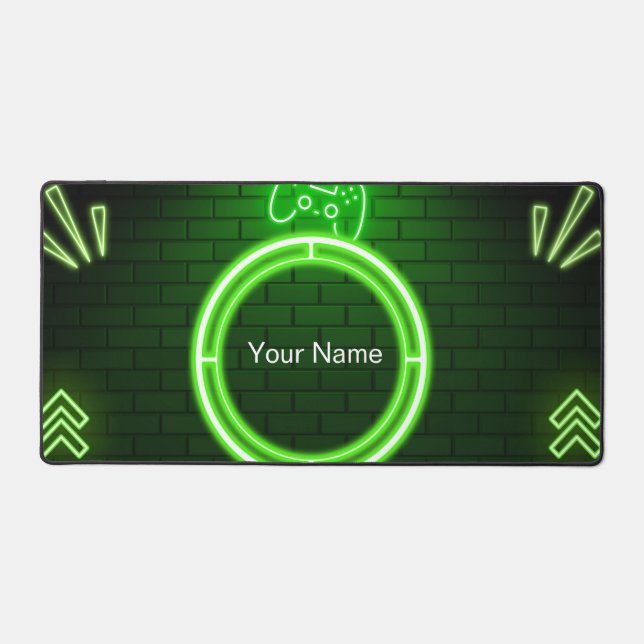 Neon Green Gaming Desk Mat Custom Name Gamer (Front)