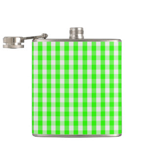 Neon Green Gingham Pattern by Shirley Taylor Hip Flask