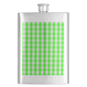 Neon Green Gingham Pattern by Shirley Taylor Hip Flask
