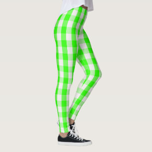 Neon Green Gingham Pattern by Shirley Taylor Leggings