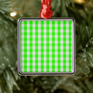 Neon Green Gingham Pattern by Shirley Taylor Metal Tree Decoration