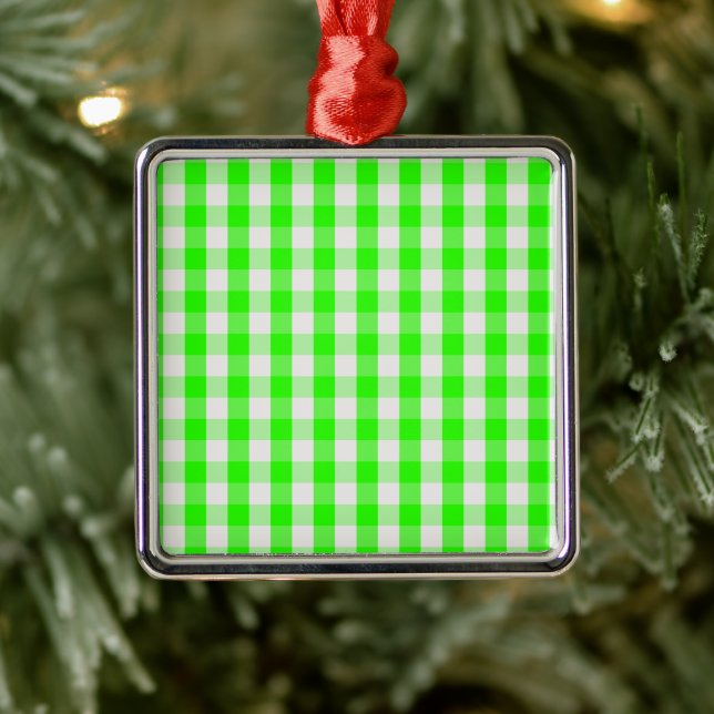 Neon Green Gingham Pattern by Shirley Taylor Metal Tree Decoration (Tree)