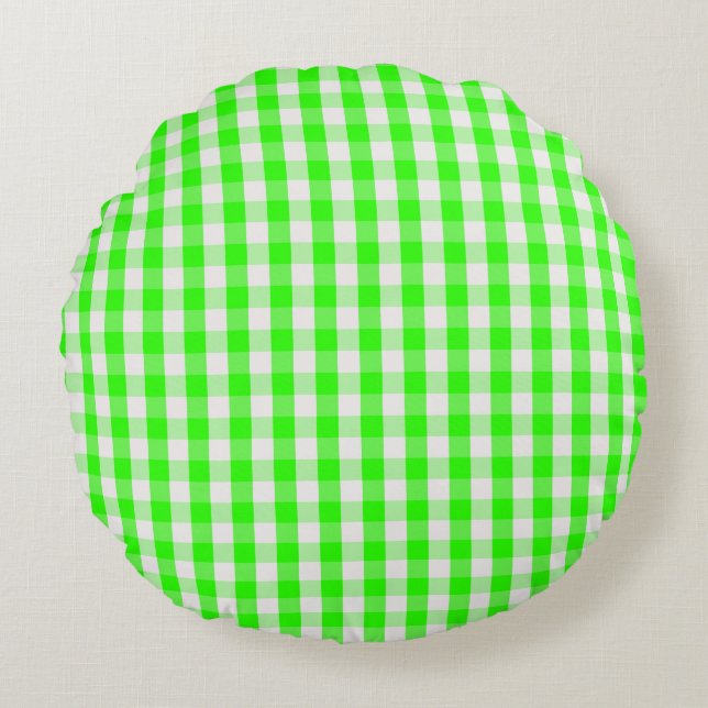 Neon Green Gingham Pattern by Shirley Taylor Round Cushion (Front)