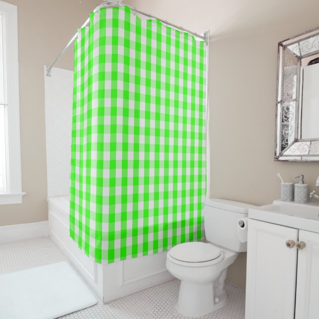 Neon Green Gingham Pattern by Shirley Taylor Shower Curtain (In Situ)
