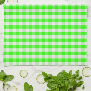 Neon Green Gingham Pattern by Shirley Taylor Tea Towel