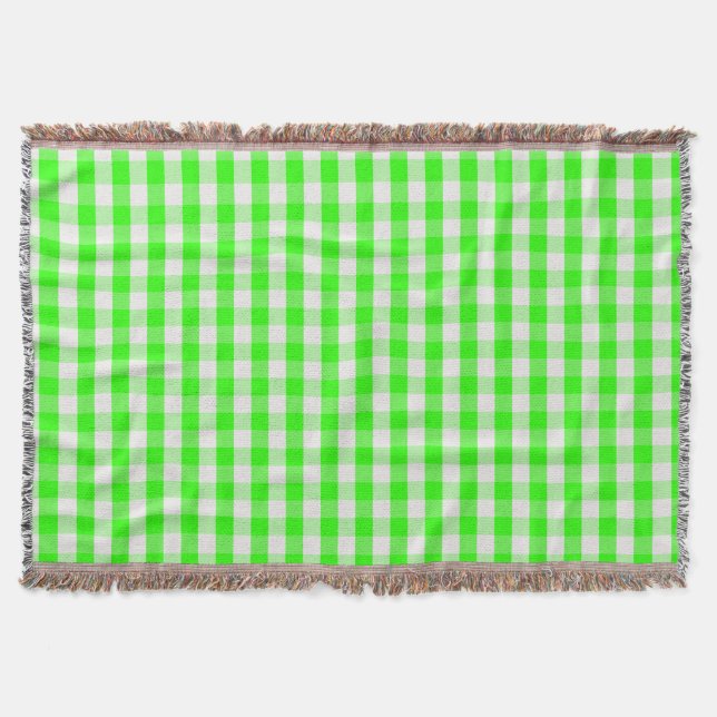 Neon Green Gingham Pattern by Shirley Taylor Throw Blanket (Front)