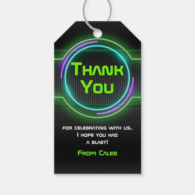 Neon Green Glow Game On Party Favour Tag (Front)