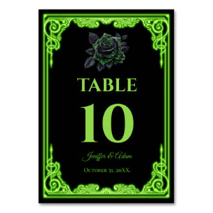Neon green Glow Gothic Wedding Table number