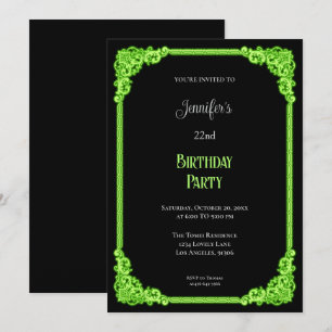 Neon green Gothic Floral Birthday Invitation