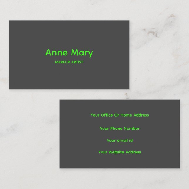 Neon Green Grey Professional Makeup Artist Salon  Business Card (Front/Back)