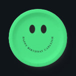 Neon Green Happy Face Custom  Paper Plate<br><div class="desc">Bright green happy face custom paper plates.</div>