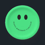 Neon Green Happy Face Custom  Paper Plate<br><div class="desc">Bright green happy face custom paper plates.</div>