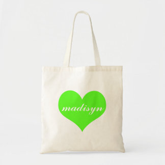 Neon Green Heart Personalised Budget Tote