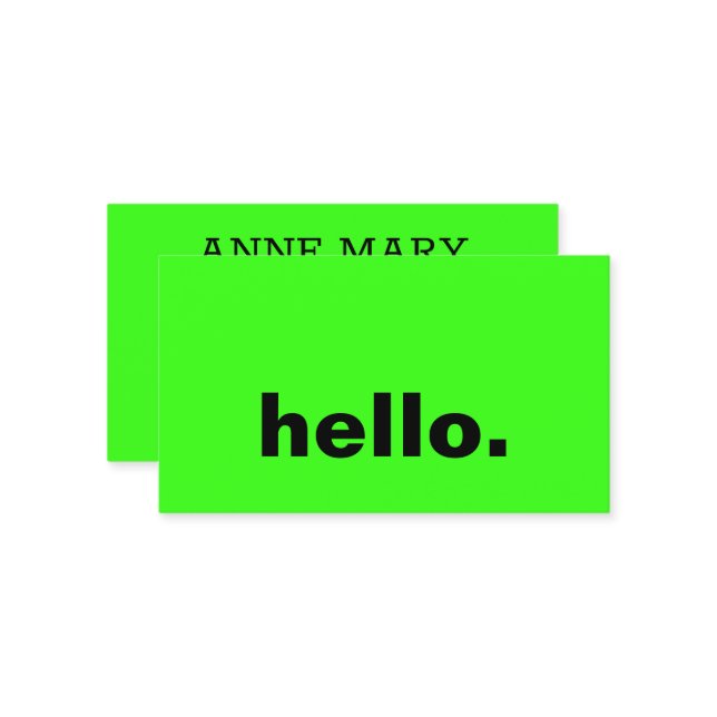 Neon Green Hello Bright Colourful Typography Custo Business Card (Front/Back In Situ)