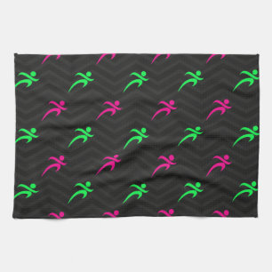 Neon Green, Hot Pink, Running, Runner, Black Tea Towel