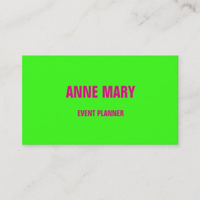Neon Green Hot Pink Wedding Event Planner Colourfu Business Card (Front)