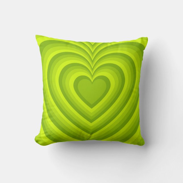 Neon Green Hypnotic Heart Love Pattern Cushion (Front)