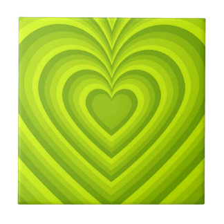 Neon Green Hypnotic Heart Love Pattern Tile