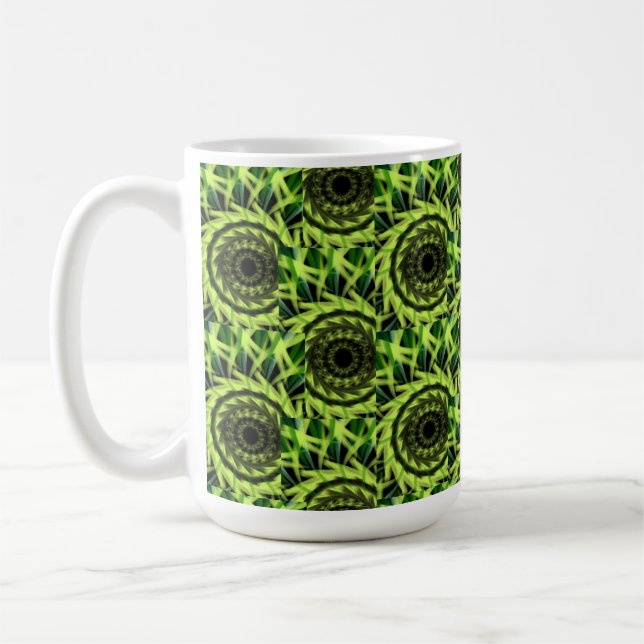Neon Green Hypnotic Vortex Abstract Geometric Patt Coffee Mug (Left)