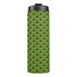 Neon Green Hypnotic Vortex Abstract Geometric Patt Thermal Tumbler