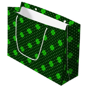 NEON GREEN IRISH CELTIC SHAMROCKS & POLKA DOTS LARGE GIFT BAG