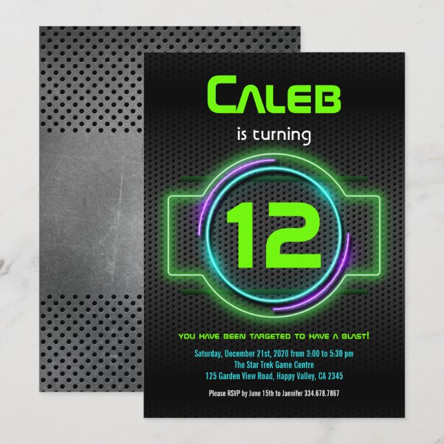 Neon Green Laser Tag Birthday Party Boy  Invitation (Front/Back)