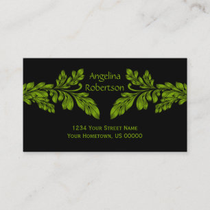 Neon Green Leaf Swirls Business Card